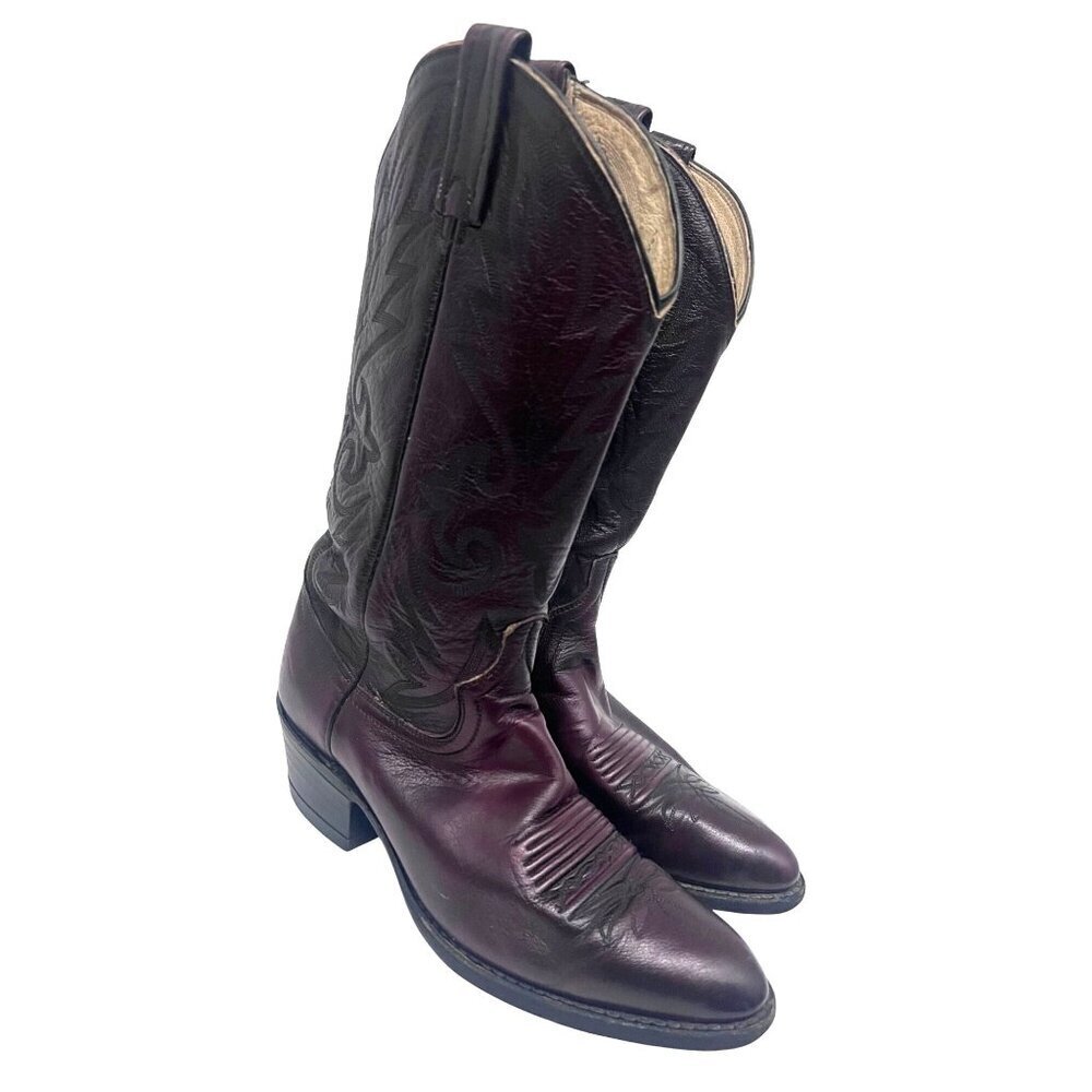 Dan Post Mens Burgundy Leather Tall Western Cowboy Boots US 8D Pull On USA 16773 - Picture 2 of 10